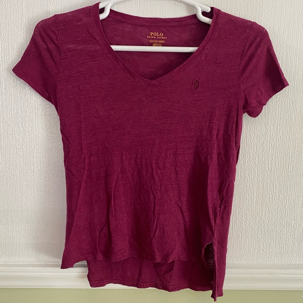 POLO Ralph Lauren High-Low Style Wine/Maroon V Neck Tee